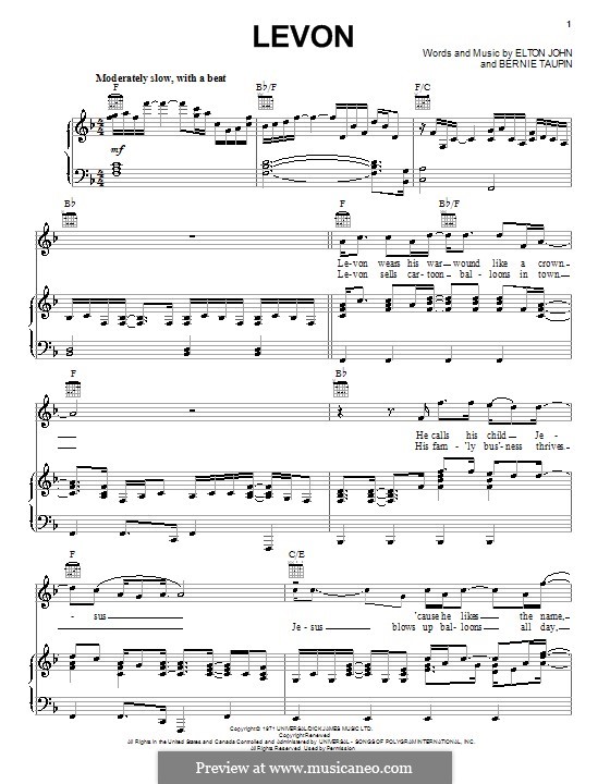Levon: Für Stimme und Klavier (oder Gitarre) by Elton John