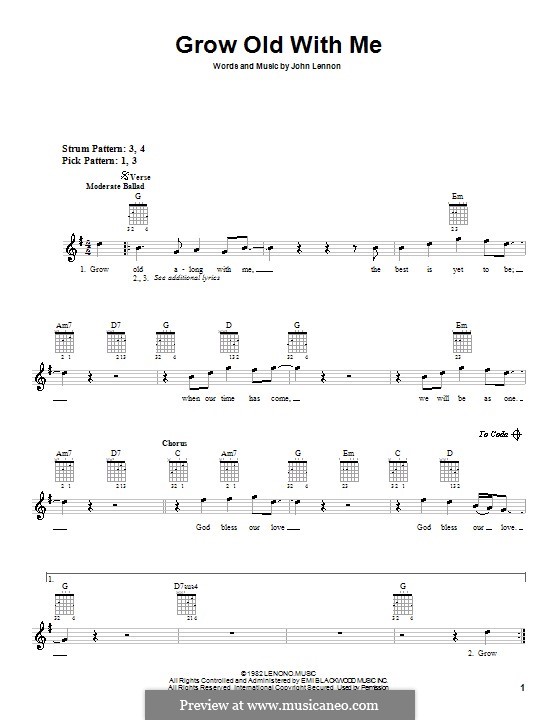 Grow Old With Me: Für Gitarre (mit Schlagmuster) by John Lennon
