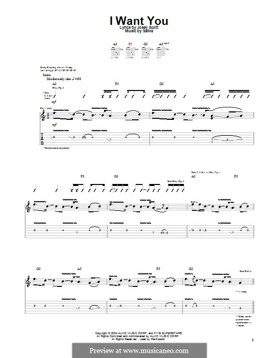I Want You (Saliva): Für Gitarre mit Tab by Josey Scott