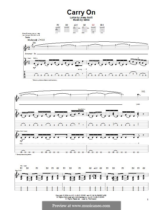 Carry On (Saliva): Für Gitarre mit Tab by Josey Scott