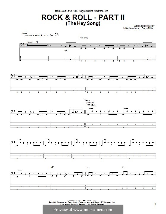 The Hey Song (Rock & Roll Part II): Für Bassgitarre mit Tabulatur by Mike Leander