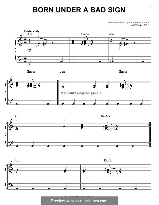 Born Under a Bad Sign: Für Klavier, leicht by Booker T. Jones, William Bell