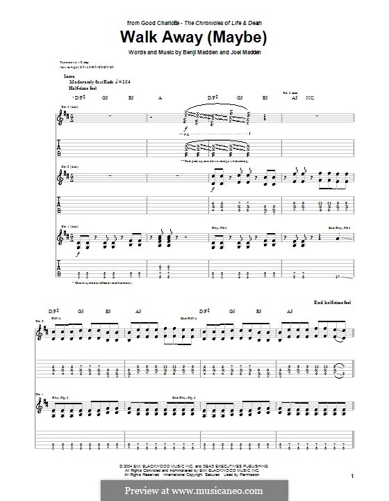 Walk Away (Maybe): For guitar with tab (Good Charlotte) by Benji Madden, Joel Madden