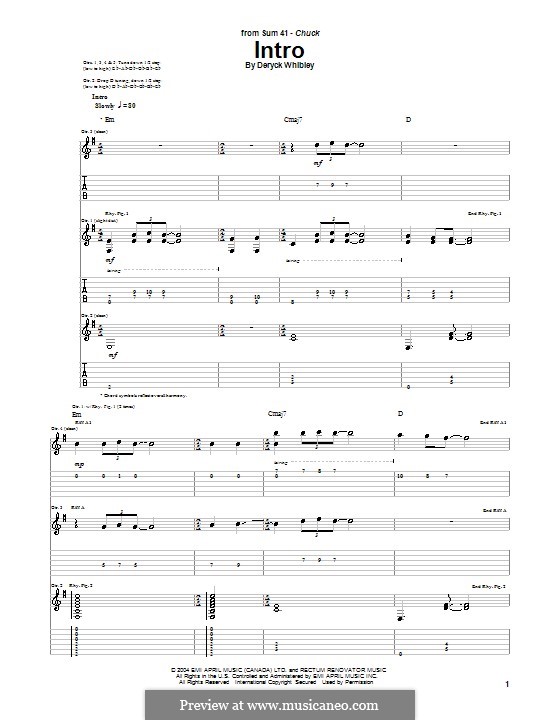 Intro (Sum 41): Für Gitarre mit Tab by Deryck Whibley