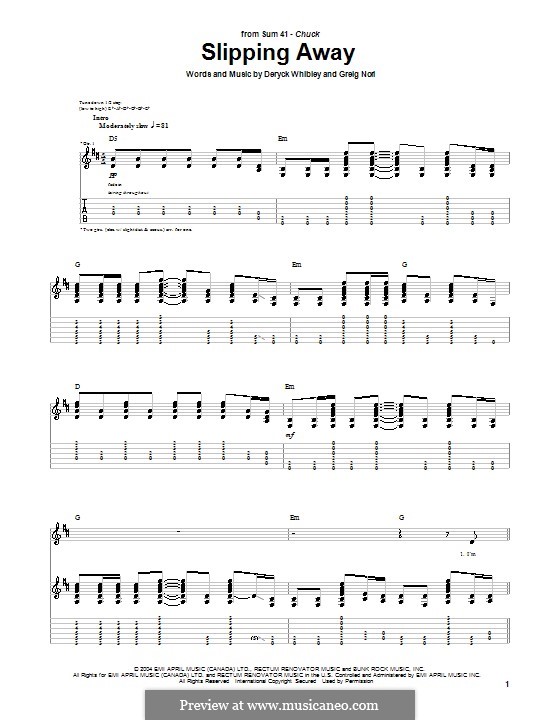 Slipping Away (Sum 41): Für Gitarre mit Tab by Deryck Whibley, Greig Andrew Nori