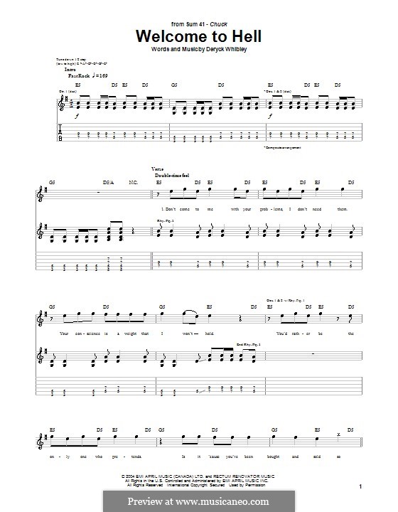 Welcome to Hell (Sum 41): Für Gitarre mit Tab by Deryck Whibley