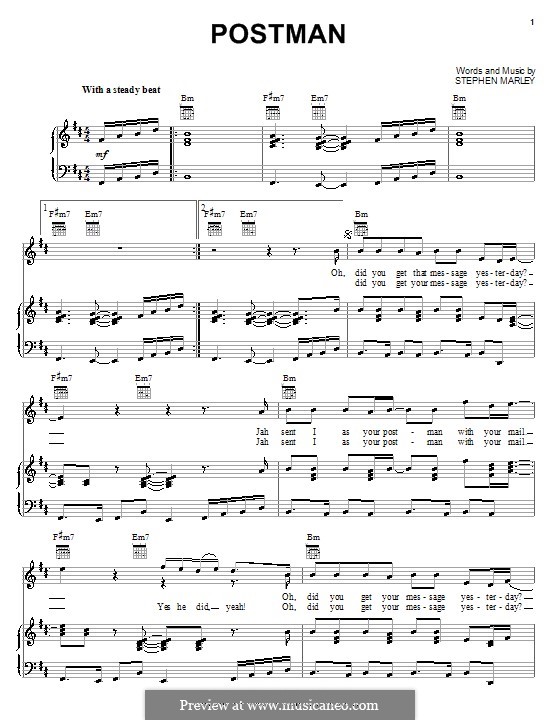Postman (Ziggy Marley): Für Stimme und Klavier (oder Gitarre) by Stephen Marley