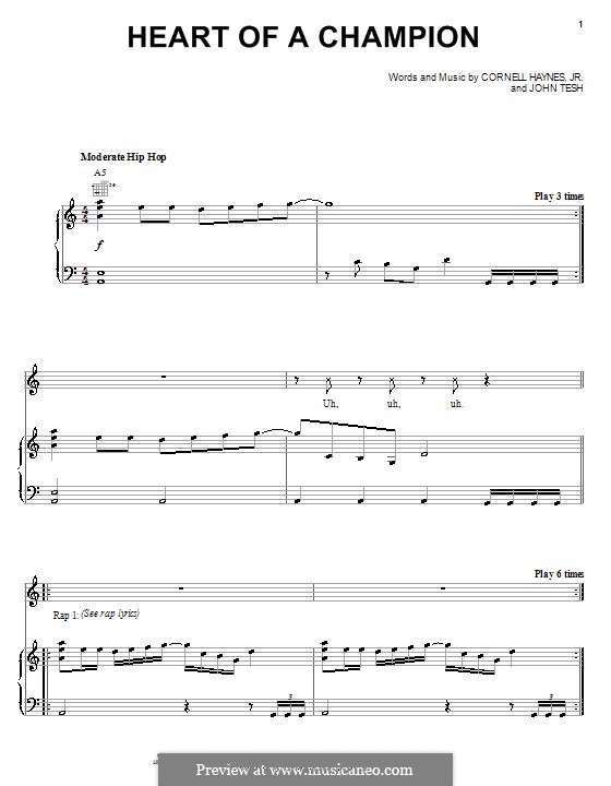 Heart of a Champion (Nelly): Für Stimme und Klavier (oder Gitarre) by Cornell Haynes, John Tesh