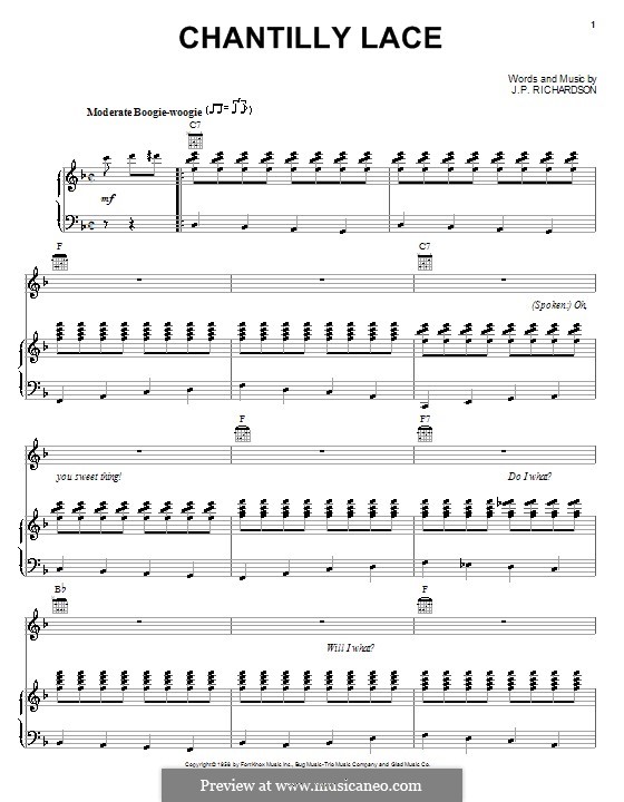 Chantilly Lace (The Big Bopper): Für Stimme und Klavier (oder Gitarre) by J.P. Richardson