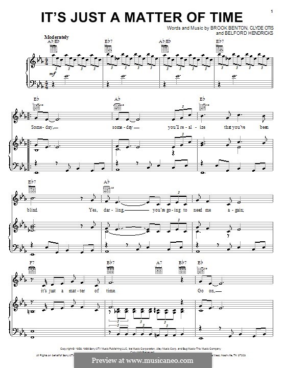 It's Just a Matter of Time (Brook Benton): Für Stimme und Klavier (oder Gitarre) by Belford Hendricks, Clyde Otis