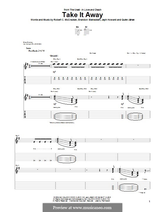Take It Away (The Used): Für Gitarre mit Tab by Brandon Steineckert, Jeph Howard, Quinn Allman, Robert C. McCracken