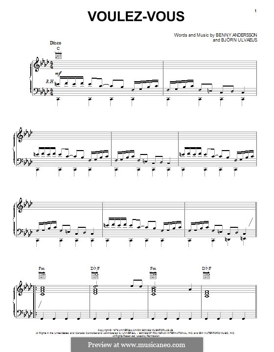 Voulez Vous (ABBA): Für Stimme und Klavier (oder Gitarre) by Benny Andersson, Björn Ulvaeus