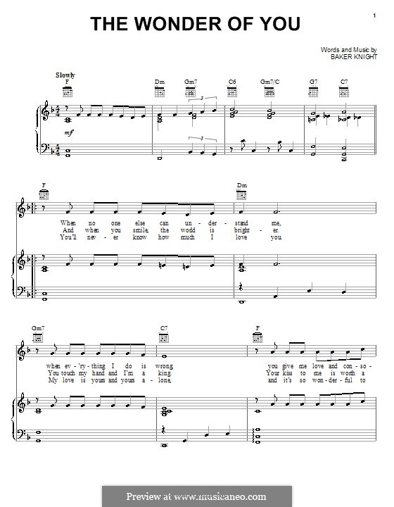 The Wonder of You (Elvis Presley): Für Stimme und Klavier (oder Gitarre) by Baker Knight