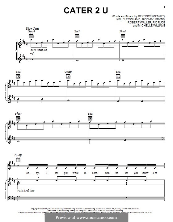 Cater 2 U (Destiny's Child): Für Stimme und Klavier (oder Gitarre) by Beyoncé, Kelly Rowland, Michelle Williams, Ric Rude, Robert Waller, Rodney Jerkins