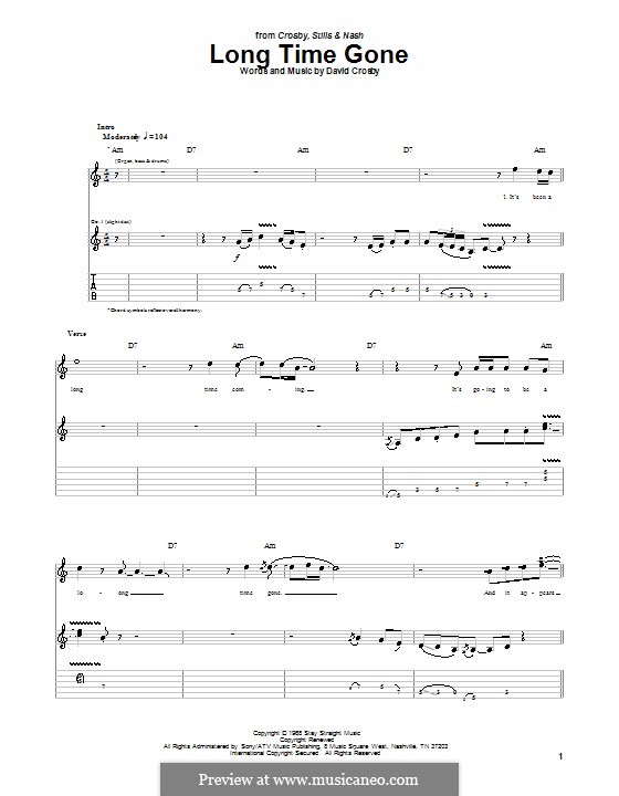 Long Time Gone (Crosby, Stills & Nash): Für Gitarre mit Tabulatur by David Crosby