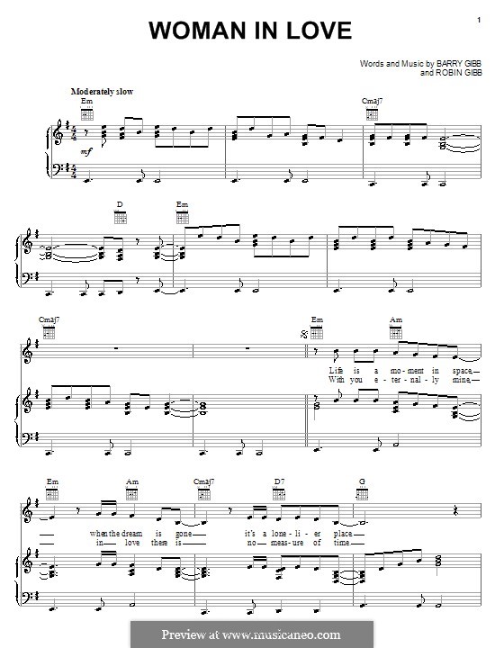 A Woman in Love (Barbra Streisand): Für Stimme und Klavier (oder Gitarre) by Barry Gibb, Robin Gibb