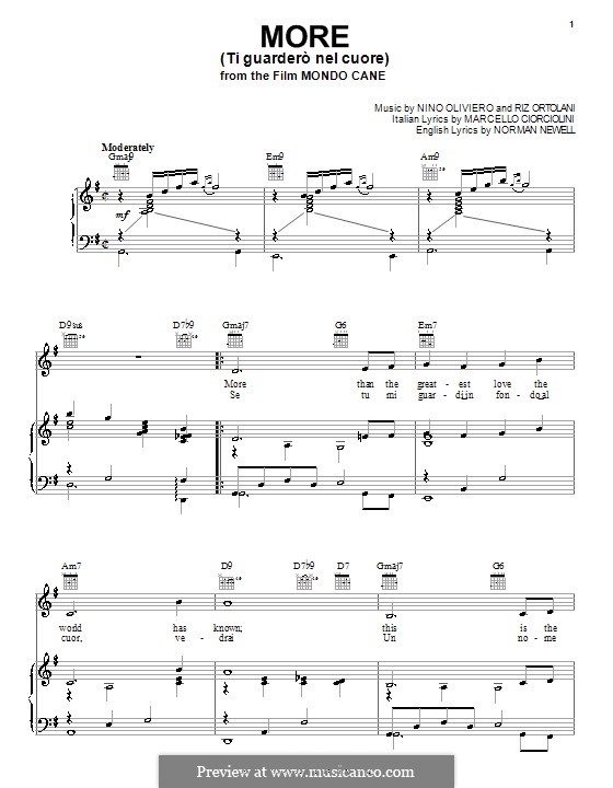 More (Ti Guardero' Nel Cuore): Für Stimme und Klavier (oder Gitarre) by Nino Oliviero, Riz Ortolani