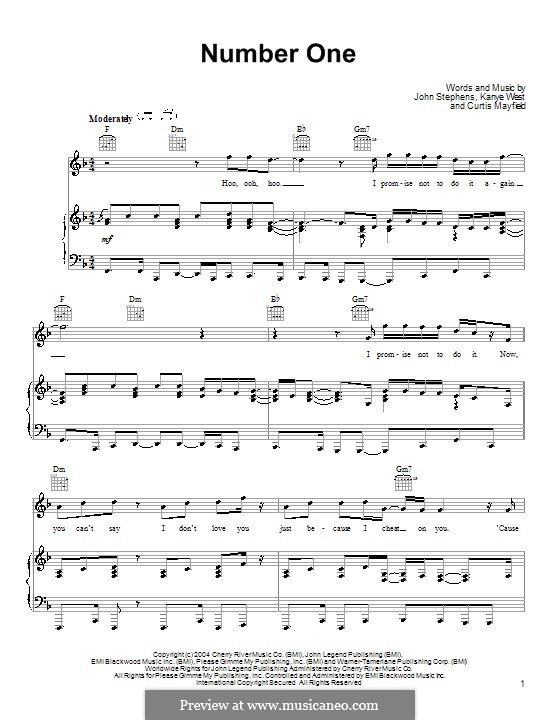 Number One (John Legend): Für Stimme und Klavier (oder Gitarre) by Curtis Mayfield, John Stephens, Kanye West