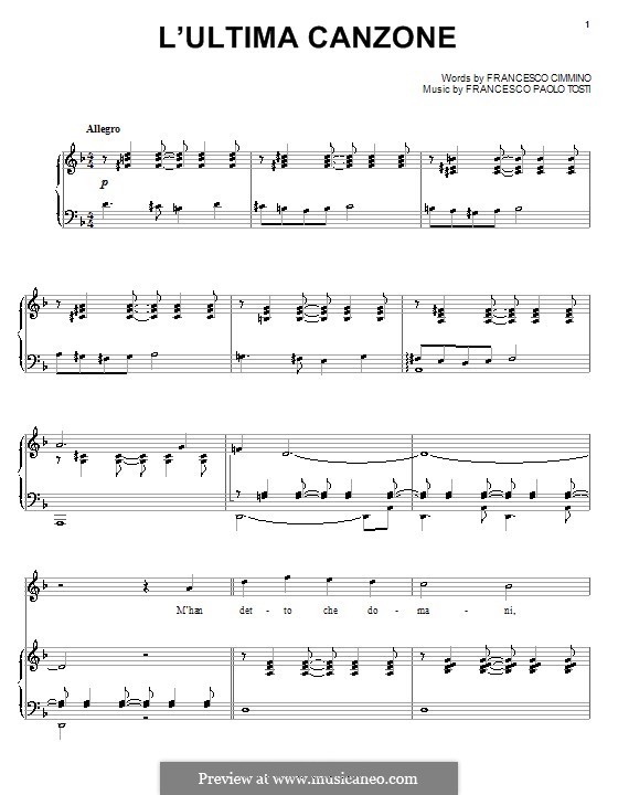 L'ultima canzone: Für Stimme und Klavier (oder Gitarre) by Francesco Paolo Tosti