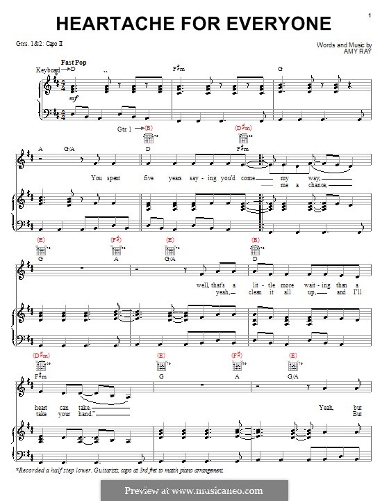 Heartache for Everyone (Indigo Girls): Für Stimme und Klavier (oder Gitarre) by Amy Ray