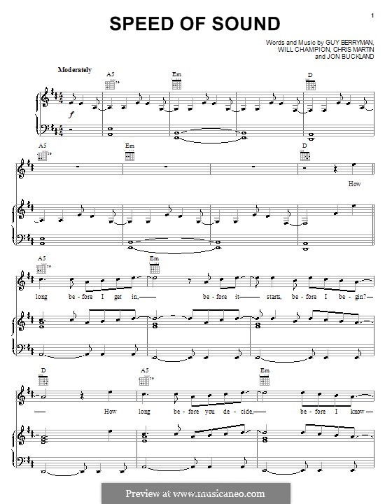 Speed of Sound (Coldplay): Für Stimme und Klavier (oder Gitarre) by Chris Martin, Guy Berryman, Jonny Buckland, Will Champion