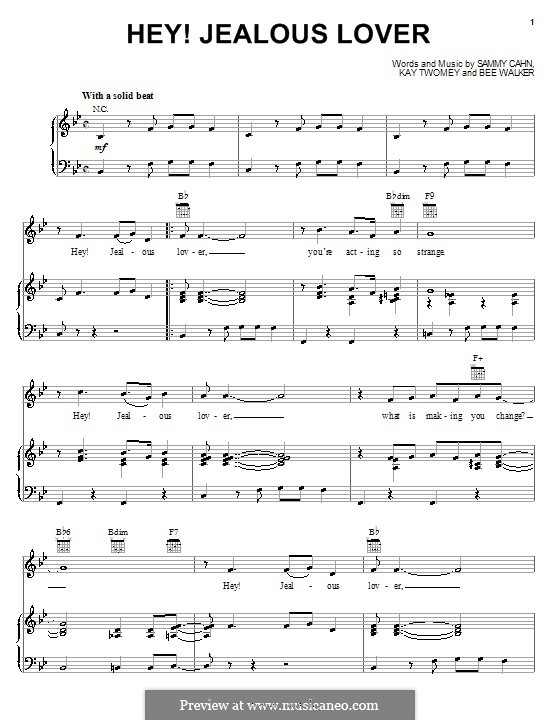 Hey! Jealous Lover: Für Stimme und Klavier oder Gitarre (Frank Sinatra) by Bee Walker, Kay Twomey, Sammy Cahn