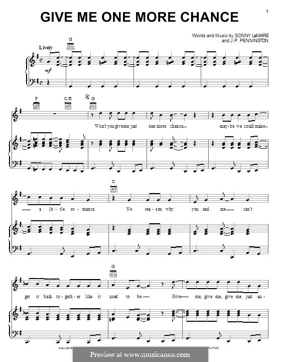 Give Me One More Chance (Exile): Für Stimme und Klavier (oder Gitarre) by James Preston Pennington, Sonny Lemaire