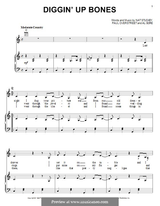 Diggin' Up Bones (Randy Travis): Für Stimme und Klavier (oder Gitarre) by Al Gore, Nat Stuckey, Paul Overstreet