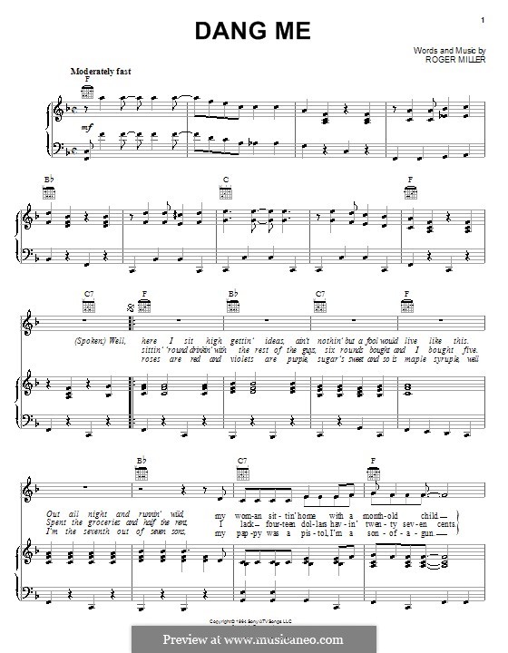 Dang Me: Für Stimme und Klavier (oder Gitarre) by Roger Miller