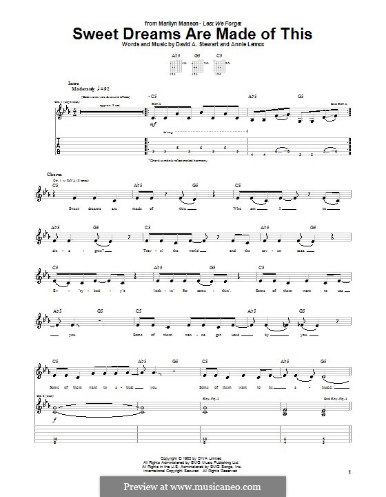 Sweet Dreams (Are Made of This): For guitar with tab (Marilyn Manson) by Annie Lennox, David A. Stewart