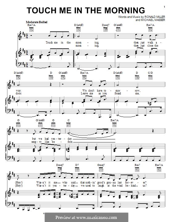 Touch Me in the Morning (Diana Ross): Für Stimme und Klavier (oder Gitarre) by Michael Masser