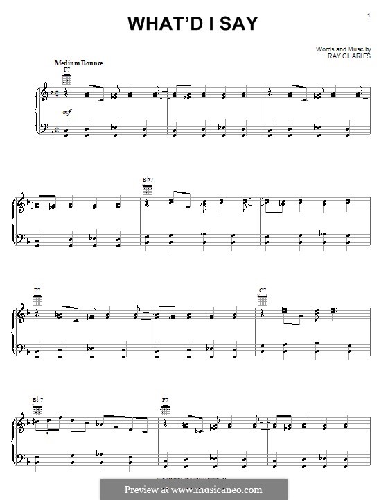 What'd I Say: Für Stimme und Klavier oder Gitarre (F-Dur) by Ray Charles