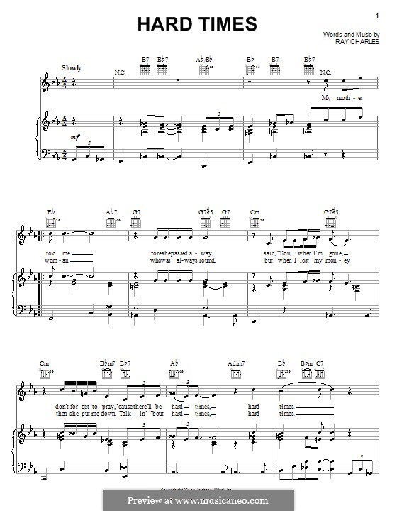 Hard Times: Für Stimme und Klavier (oder Gitarre) by Ray Charles