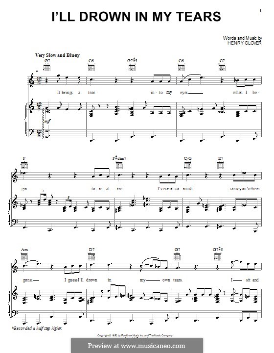 I'll Drown in My Own Tears: Für Stimme und Klavier (oder Gitarre) by Henry Glover