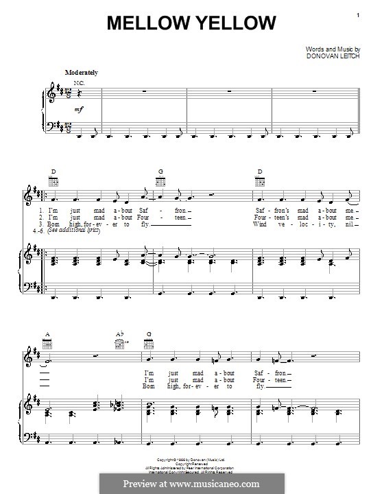 Mellow Yellow: Für Stimme mit Klavier oder Gitarre by Donovan Leitch