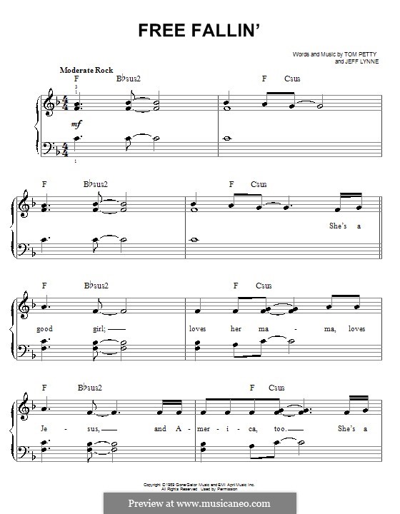 Free Fallin': Einfache Noten für Klavier by Jeff Lynne
