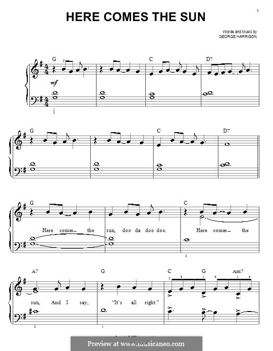 Here Comes the Sun (The Beatles): Für Klavier, leicht by George Harrison