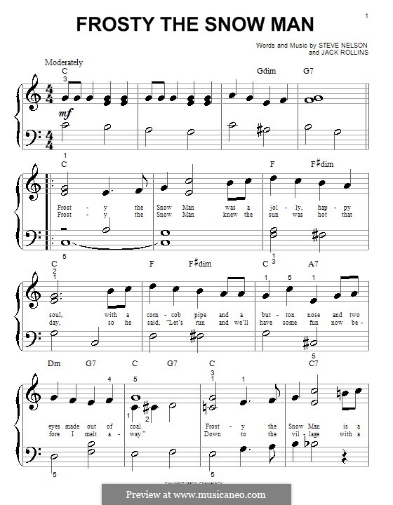 Frosty the Snow Man, for Piano: Sehr leichte Fassung by Jack Rollins, Steve Nelson