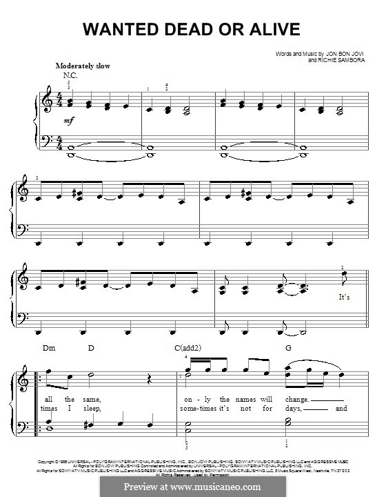 Wanted Dead or Alive (Bon Jovi): Für Klavier, leicht by Jon Bon Jovi, Richie Sambora