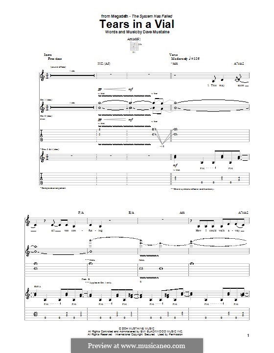 Tears in a Vial (Megadeth): Für Gitarre mit Tab by Dave Mustaine