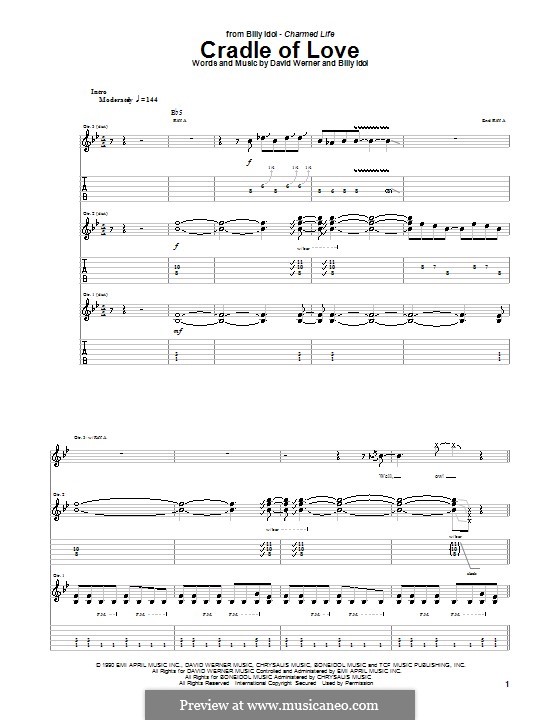 Cradle of Love (Billy Idol): Für Gitarre mit Tab by David Werner