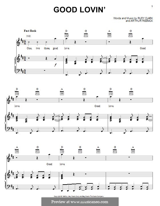 Good Lovin' (The Young Rascals): Für Stimme und Klavier (oder Gitarre) by Art Resnick, Rudy Clark