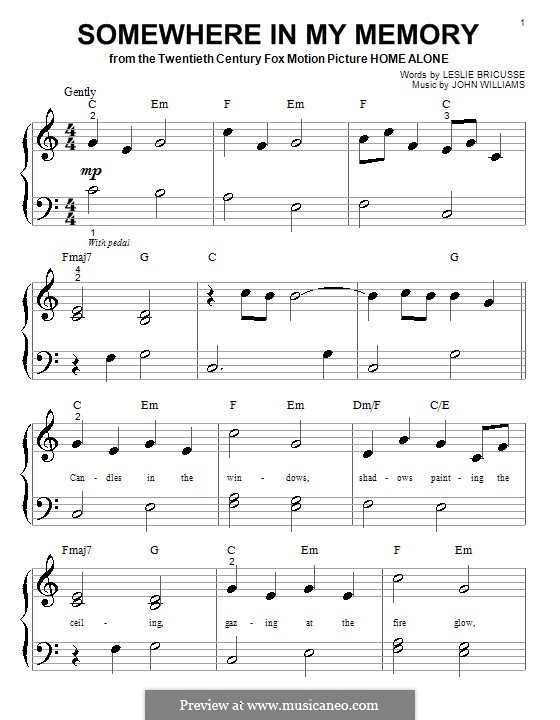 Somewhere in My Memory (from Home Alone): Für Klavier (sehr leichte Fassung) by John Williams