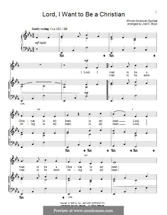 Lord, I Want to be a Christian: Für Stimme und Klavier (oder Gitarre) by folklore