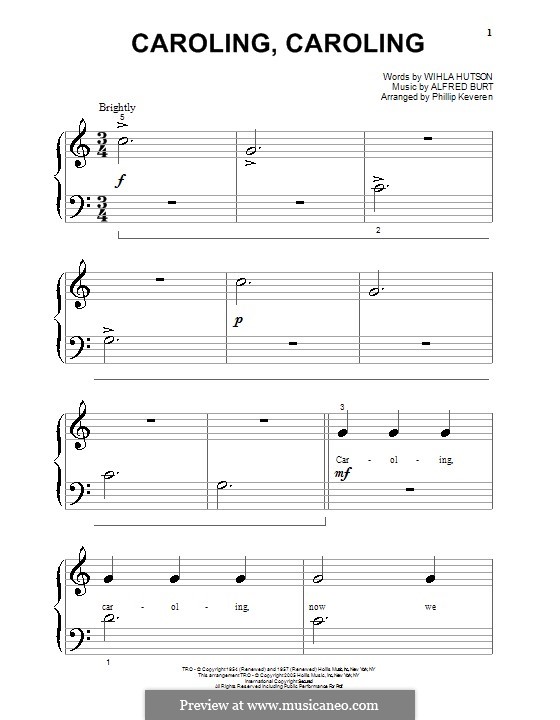 Caroling, Caroling (Nat King Cole): Für Klavier (sehr leichte Fassung) by Alfred Burt