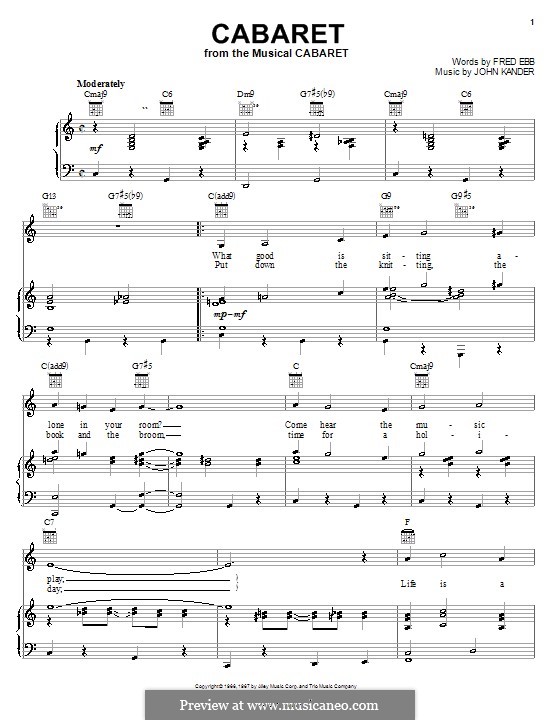 Cabaret (Liza Minnelli): Für Stimme und Klavier (oder Gitarre) by John Kander