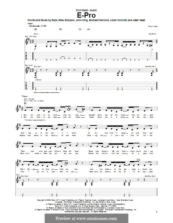 E-Pro (Beck): Für Gitarre mit Tabulatur by Adam Horovitz, Adam Yauch, John King, Michael Diamond, Mike Simpson