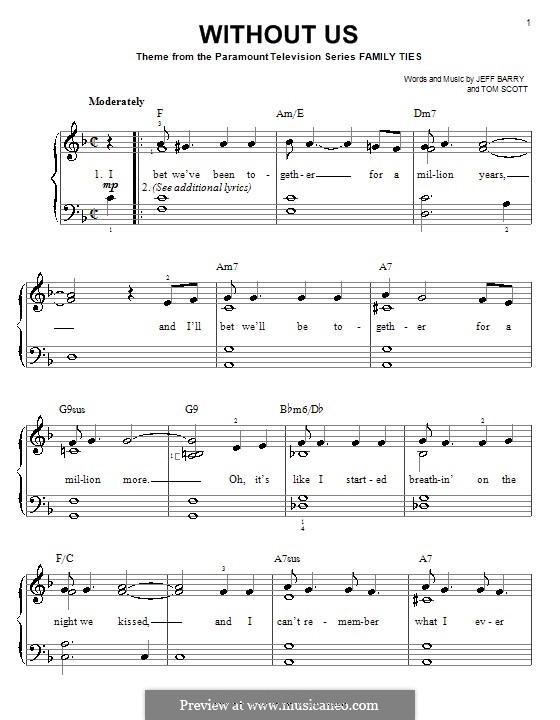 Without Us (Theme from Family Ties): Einfache Noten für Klavier by Thomas Scott