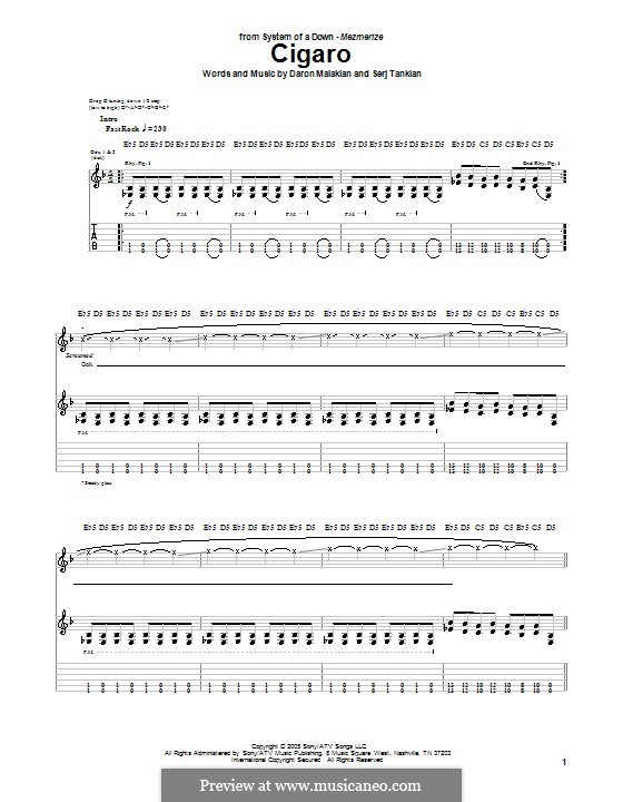 Cigaro (System of a Down): Für Gitarre mit Tabulatur by Daron Malakian, Serj Tankian