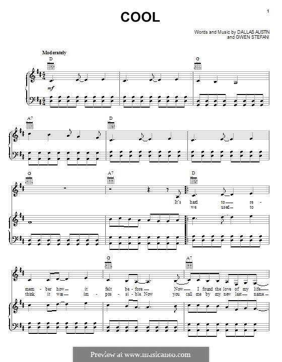 Cool (Gwen Stefani): Für Stimme und Klavier (oder Gitarre) by Dallas Austin